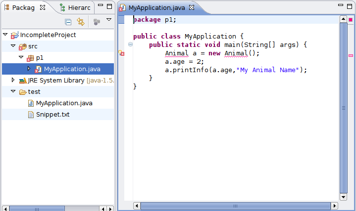 Java Source file from an incomplete Java program.